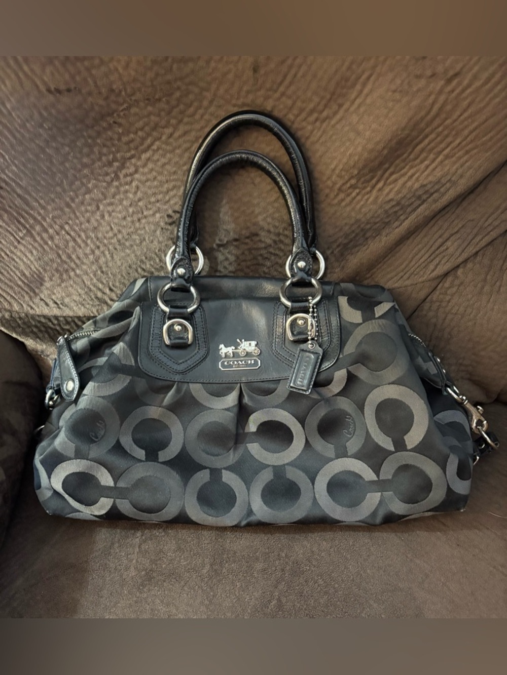 Rare Coach Pop Art Black - Silver Signature Satchel. Extremely rare. EUC.